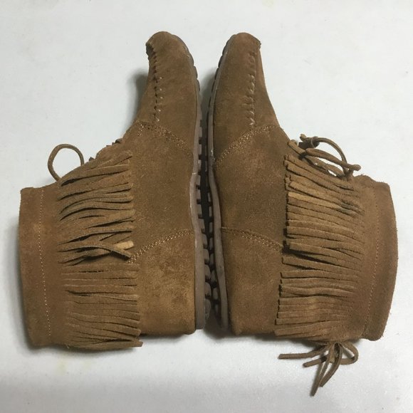 Minnetonka Brown Leather Fringe Boho Hippie Lace Up Tassel Ankle Bootie Women 8 - Picture 6 of 10